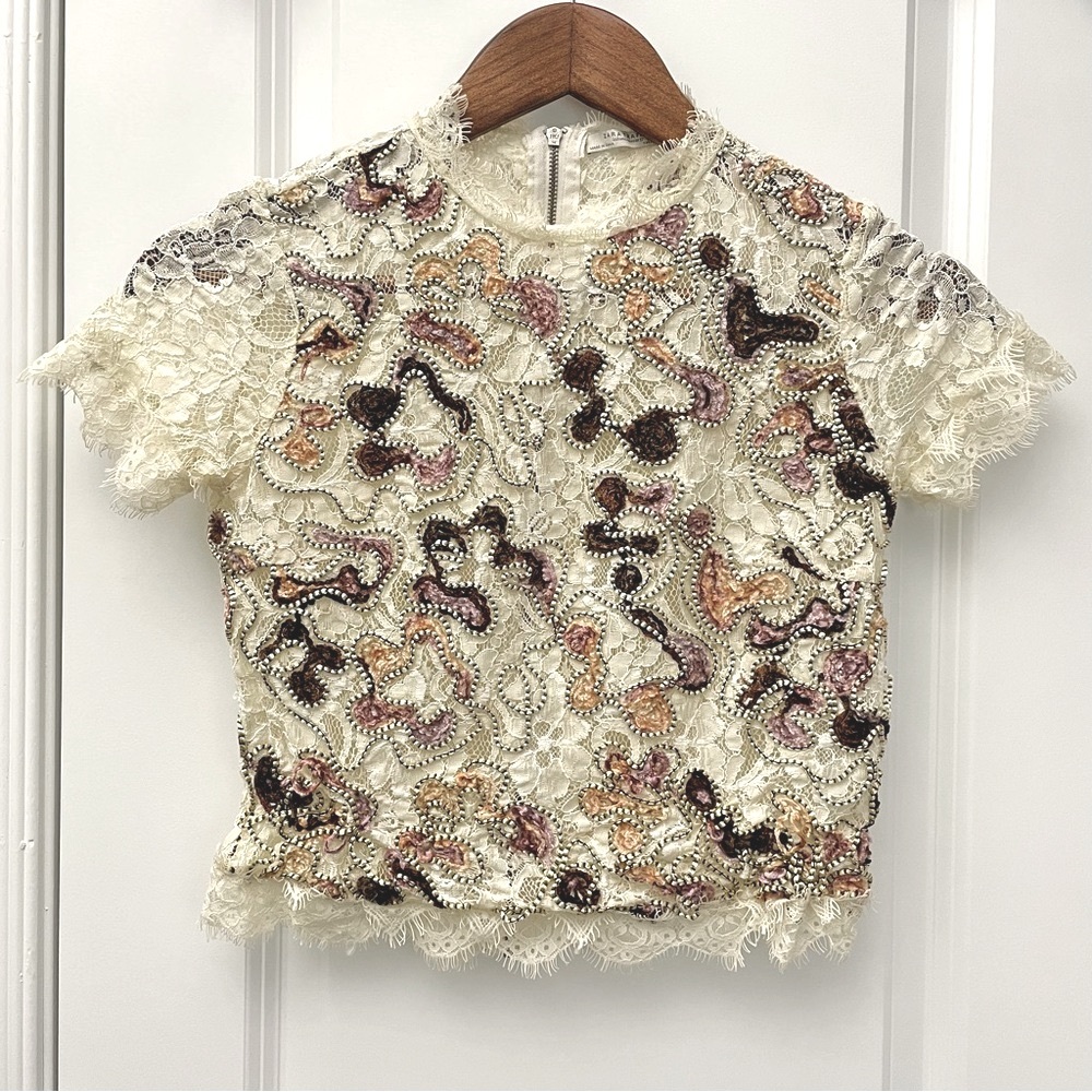 ZARA Appliqué Lace Top. Size S